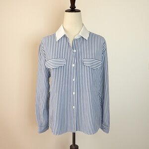 Vintage DVF Blue Stripe Contrast Collar Blouse M
